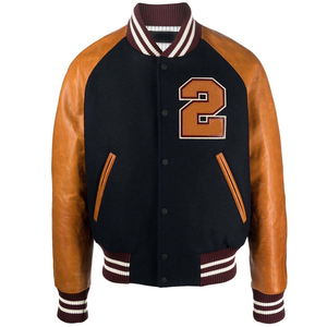 Chaqueta de béisbol de lana para hombre con logotipo personalizado, mangas cálidas de cuero, elegante patrón de letras, abrigo de invierno y primavera OEM - Product Image 1