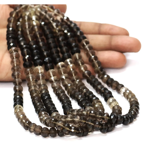 ลูกปัดควอตซ์สโมคกี้ทรงรอนเดลล์ เกรด AAA: พลอยสีน้ำตาลไล่เฉด ขนาด 8-10 มม. - Product Image 1