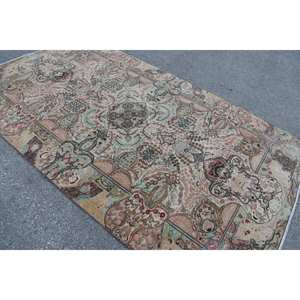 Vintage Turkish <b>Wool</b> Area Rug 5.5 X 9.4ft Beige <b>Pink</b> Patchwork Design Flat Weave Technique for Living Room Decorations Latex - Product Image 2