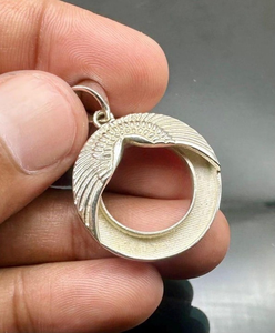 Componente de Joyería al por Mayor de Plata de Ley 925, Colgante Redondo con Alas de Ángel, para Resina, Amuleto de Buena Suerte con Pelo de Caballo, para Regalo - Product Image 5