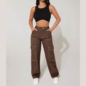 Pantalons cargo légers pour femmes, vente en gros, logo personnalisé, poche à rabat en nylon, pantalon droit à taille haute - Product Image 2