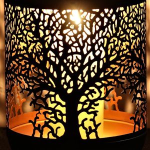 Candelabro de Metal Tree of Life, elegante linterna negra, centro de mesa decorativo con brillo ambiental cálido para el hogar y el regalo - Product Image 3