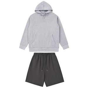 Ensembles courts de sweat à capuche décontracté pour hommes personnalisés deux pièces broderie de détresse lavée à la pierre à l'acide 100% coton grande taille dressing d'été - Product Image 2