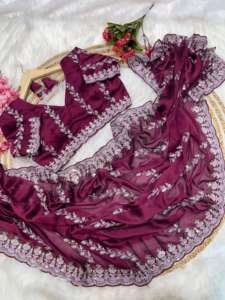 Meilleure qualité Saree Love à la mode dernière collection pur doux Rangoli soie Saree fil à broder travail fournisseur indien - Product Image 6