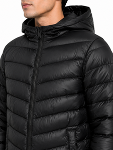 <b>Men's</b> Black Longline Hooded Puffer Jacket Premium Quilted <b>Winter</b> <b>Parka</b> Full Zip Insulated <b>Coat</b> Lightweight Thermal Outerwear - Product Image 4