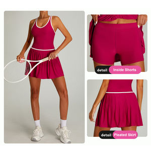 เดรสคอวีเซ็กซี่ทรงเข้ารูปกระโปรงจีบแห้งเร็วกางเกงขาสั้นแยกลายทางสีตัดกันสำหรับชุดเทนนิสพาย - Product Image 2