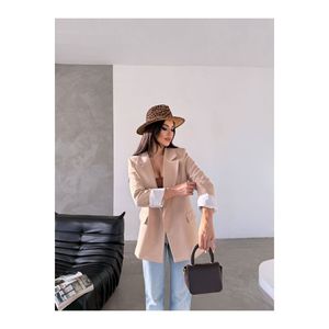 Giacca Blazer da donna blu scuro con maniche interne a righe foderate - Product Image 6