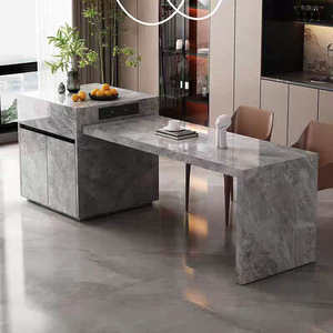 Table de salle à manger en pierre de style européen minimaliste, îlot de cuisine intégré, comptoir de bar multifonctionnel, 2 tiroirs - Product Image 3