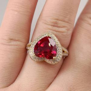 Anillo de Sello con Corazón de Rubí, Oro Sólido de 14K, Diamante de Laboratorio con Corte Corazón, Anillo de Compromiso con Halo, Anillo de Promesa, Anillo de Piedra Natalicia de Julio, Regalo para Ella - Product Image 3