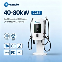 EVMATE 40kW 60kW 80kW Double Connecteur DC EV Chargeur CCS2 OCPP 1.6J OTA Piédestal Commercial EV Station De Recharge pour Parking Public