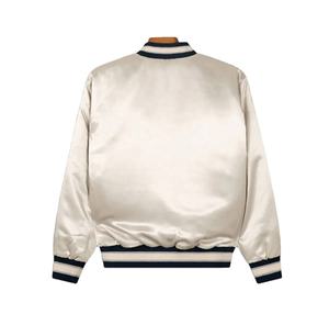 Chaqueta universitaria de satén personalizada para hombre, venta al por mayor, chaqueta de bombardero de seda de satén bordada en blanco de alta calidad para UNIVERSIDAD DE Hip Hop para hombre - Product Image 6