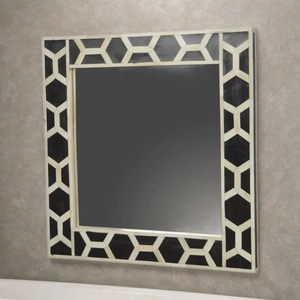Miroir carré de luxe noir et blanc à bord de designer élégant incrustation d'os Accent de décoration pour la maison ajoute du charme et fait un cadeau parfait - Product Image 2