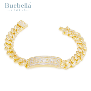 Venta caliente 15mm 18K Chapado en oro 925 Plata VVS Moissanite Diamond Iced Classic Logo Pulsera de eslabones cubanos - Product Image 1