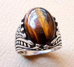 Anillo de Hombre al por Mayor, Nuevo, con Piedra Natural de Ojo de Tigre, Diseño Árabe, Anillo de Hombre Turco, Joyería de Plata de Ley 925 - Product Image 6
