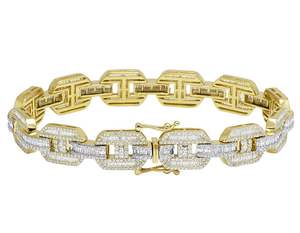 Bracelet en or jaune 10 carats avec diamants de laboratoire taille baguette, design moderne à maillons pour femme - Product Image 2