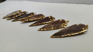 Pendentif en forme de pointe de flèche en agate naturelle sur mesure, bord doré, charmes en pierres précieuses pour la fabrication de colliers, fournitures de bijouterie et pour la revente - Product Image 5