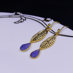 Wedding Wear 925 Sterling Silver Gold Plated Jewelry Tanzanite Gemstone Women Wear Feaf <b>Earring</b> - Product Image 5