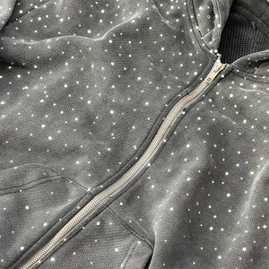 Wholesale 100%Cotton <b>Thick</b> French Terry Zip up Rhinestones Men's Eco-friendly Hoodie Sweatshirt Custom Logo Premium Wholesale - Product Image 4