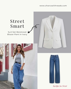 Chaqueta de Pana Vintage para Mujer, Corte Entallado, Diseño Cruzado con Botones, Cuello en V, Bolsillos con Ribete, Textura Suave - Product Image 2