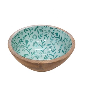 Hot Selling <b>Mango</b> <b>Wood</b> Printed Round <b>Bowl</b> Sticker Enamil and Natural Colour Modern Style Salad <b>Bowl</b> and Serving <b>Bowl</b> in Bulk - Product Image 2