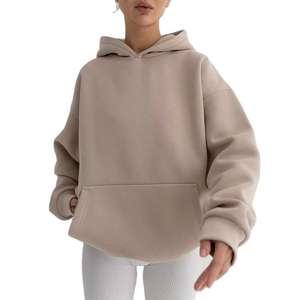 Sweat-shirt ample ample en polaire ample surdimensionné kaki pour femmes Logo personnalisé sweat-shirt à capuche d'hiver personnalisable en gros sweats-shirts pour femmes - Product Image 1