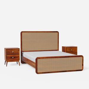 Modern Minimalist Solid Teak Wood Rattan <b>Platform</b> <b>Bed</b> <b>Frame</b> with Nightstands Luxury Bedroom Furniture Indonesia Manufacturer - Product Image 1