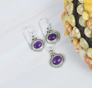 Bijoux pour femmes Ensemble de boucles d'oreilles pendantes en argent sterling 925 avec améthyste violette Ensemble de boucles d'oreilles pendantes en argent 925 pour femmes Bijoux - Product Image 4