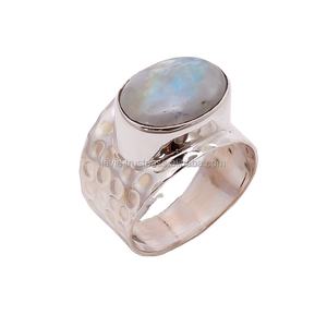 แหวนมูนสโตนสีรุ้งสไตล์คลาสสิกทำจากเงินสเตอริ925อัญมณีธรรมชาติสำหรับงานแต่งงานงานหมั้นครบรอบแต่งงาน - Product Image 1