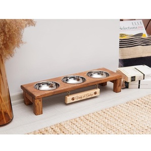 Cuencos elevados elegantes ecológicos de madera Natural para perros, soporte de comida para mascotas, dos cuencos de acero inoxidable, alimentador elevado para mascotas, alimentación de madera - Product Image 3