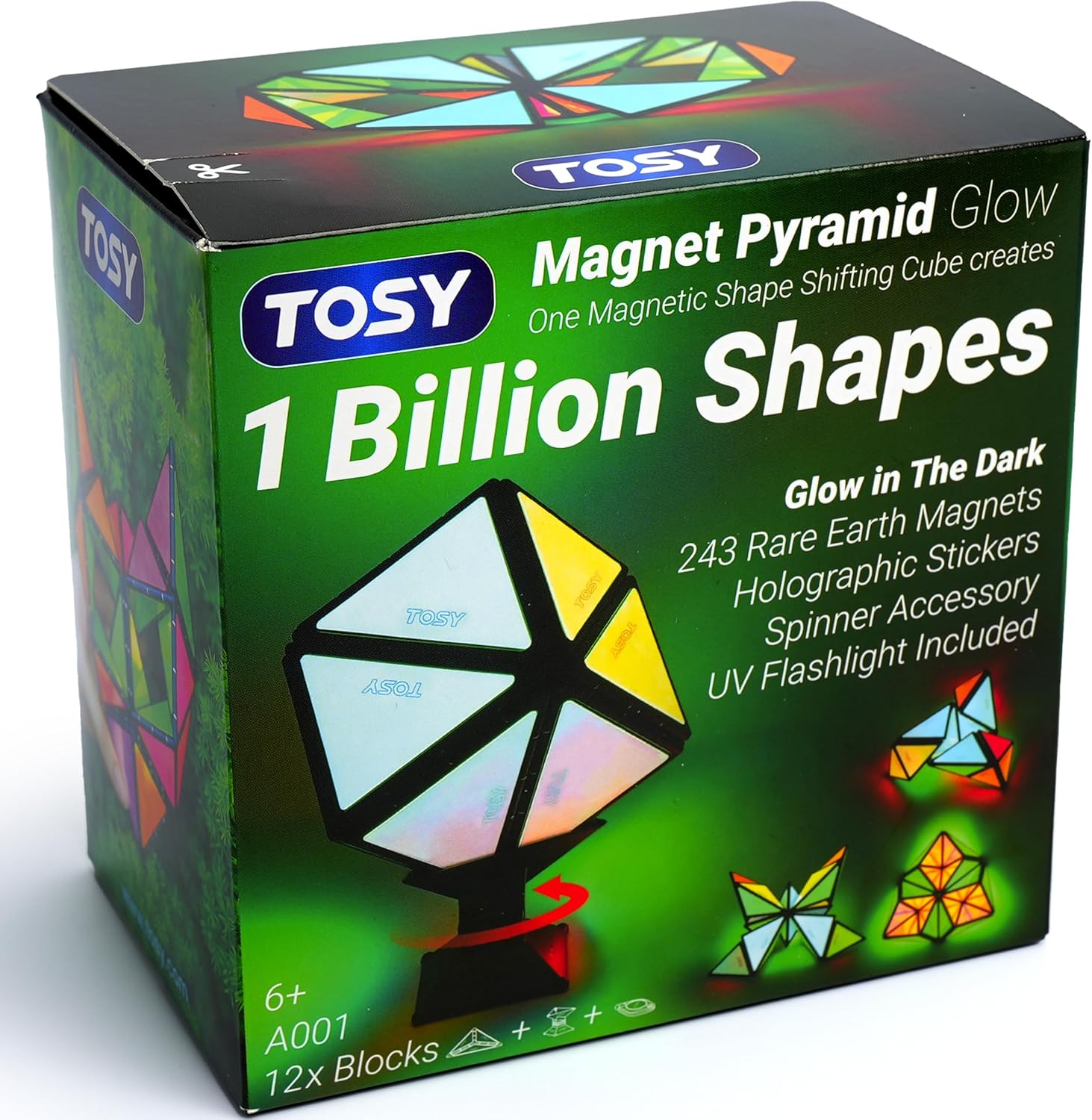 Высококачественный магнит TOSY Pyramid Glow - 1 куб трансформируется в 1 миллиард форм, 12 штук, 243 редкоземельные магниты