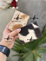 Dompet kartu ATM kulit sapi asli, dompet genggam gaya Barat Unisex, dompet koin