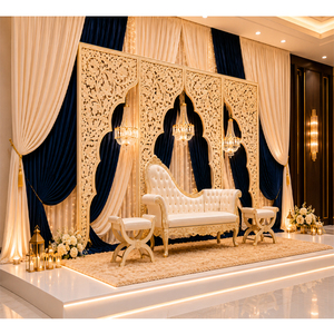 Decoración de lujo para el escenario de Mehndi en madera para la ceremonia de boda, decoración perfecta para el escenario de Mehndi con marco trasero Mehrab. - Product Image 1