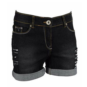 Pantalones cortos de mezclilla elásticos de cintura alta para mujer con logotipo personalizado Tendencia Tela diseñada por OEM Hecho en Pakistán Pantalones cortos para hombres OEM - Product Image 4