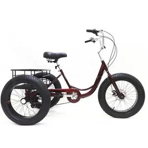 थोक 20-इंच फैट टायर 7-स्पीड ट्राइसाइकिल मानव पेडल स्नो ट्राइसाइकिल वयस्क बुजुर्ग टोकरी घुमक्कड़ सस्ती कीमत वयस्क ट्राइसाइकिल