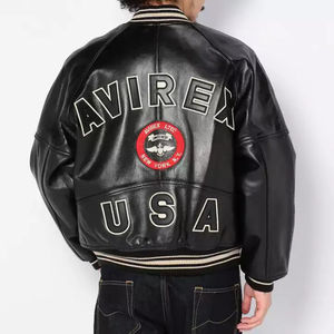 Chaqueta Bomber deportiva de calle alta para hombre con estilo, letras bordadas personalizadas, bolsillos inferiores informales con soldadura, cuero PU a prueba de viento - Product Image 3