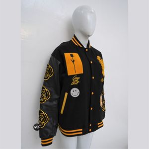 Wholesale High Quality Women's Varsity <b>Jacket</b> Knitted Letter Design Sheep Skin Sleeves Chenille Embroidery <b>Rhinestone</b> Breathable - Product Image 4