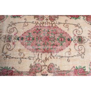 Auténtica alfombra de lana rojo Beige 3,7X7 pies estilo Kilim alfombra de área turca látex abstracto para pasillo rectángulo para habitaciones grandes - Product Image 5