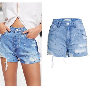 2025 personnalisé femmes Premium en détresse jean Shorts nouveau élégant pierre lavée imprimé Design respirant bouton Rivet décoration - Product Image 1