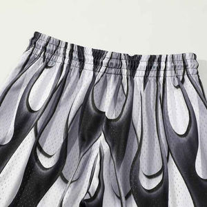 Shorts de basket-ball en maille à imprimé flamme noir et blanc personnalisés, légers, à séchage rapide, vêtements de sport pour hommes, pour la salle de sport ou la rue - Product Image 5