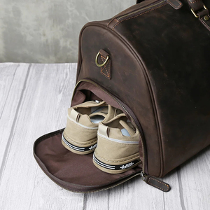 Sac de voyage pliable en cuir véritable écologique, imperméable, avec fermeture éclair, marron, durable, grande capacité - Product Image 4