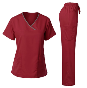 Ensembles de gommage hospitalier confortables avec tissu sergé Durable infirmière travail médical ensemble de gommage à la figue avec manches courtes femmes ensemble de gommage haut - Product Image 2