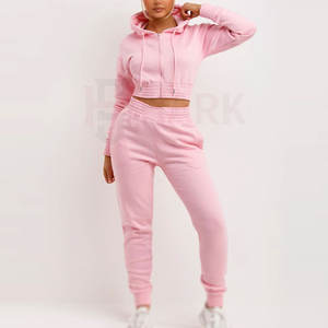 Femmes hiver haut court survêtement ensemble élégant décontracté court avec motif solide haute qualité toile en gros - Product Image 2