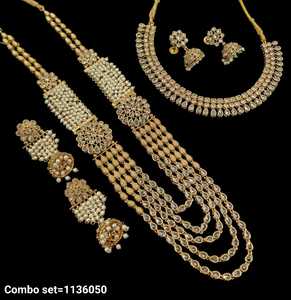 GARGANTILLA DEL SUR DE LA INDIA Y CONJUNTO DE COLLAR COMBINADO LARGO CONJUNTO DE JOYERÍA DEL TEMPLO DEL SUR DE LA INDIA DE LA MODA Y CONJUNTO DE COLLAR DEL SUR PARA MUJER - Product Image 4