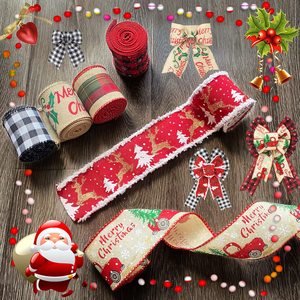 <span class=keywords><strong>Ruban</strong></span> de Noël personnalisé imprimé par le fabricant, <span class=keywords><strong>ruban</strong></span> de Noël en lin avec bordure métallique, <span class=keywords><strong>ruban</strong></span> de jute métallisé, fournisseur - Product Image 4
