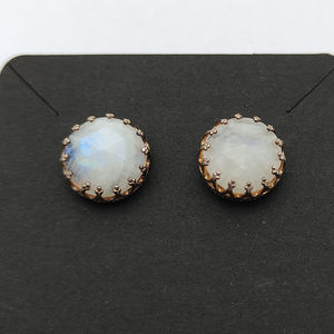 Rainbow Moonstone 12mm 925 Sterling Silver Designer <b>Stud</b> <b>Earrings</b> 5.06gms Handmade <b>Fine</b> Jewellery with Pearl for Women - Product Image 4