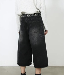 Pantalones cortos de mezclilla holgados de verano para hombre, logotipo personalizado de alta calidad, estilo callejero transpirable, tejido de punto, patrón sólido, Vintage - Product Image 6