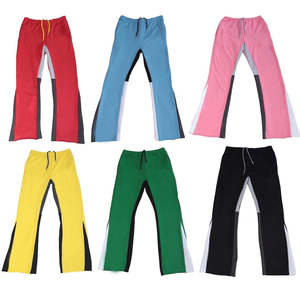 Pantalons de survêtement décontractés pour hommes de haute qualité, style streetwear, empilés, en toile, taille élastique, coupe évasée, poids lourd, rayures contrastées - Product Image 1