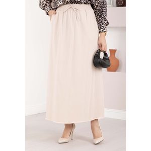 Beige Leather <b>Skirt</b> <b>Elastic</b> Waist Comfortable Breathable Cotton Plain Style Pocket Detail Print Decoration Size XS for Spring - Product Image 2