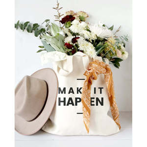Durable Eco-Friendly Cotton Canvas Tote Bag Medium Personalized 'Make It Happen' Letter Screen Recyclable Daily Advertising Food - Product Image 4