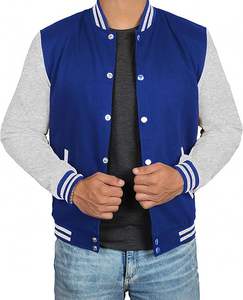 Chaquetas universitarias personalizadas ligeras de color azul liso con cuello levantado formal de alta calidad hechas en Pakistán - Product Image 1